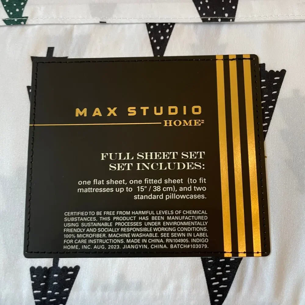 4pc Max Studio Block Christmas Tree Printed Sheet Set FULL Chic Holiday Bedding